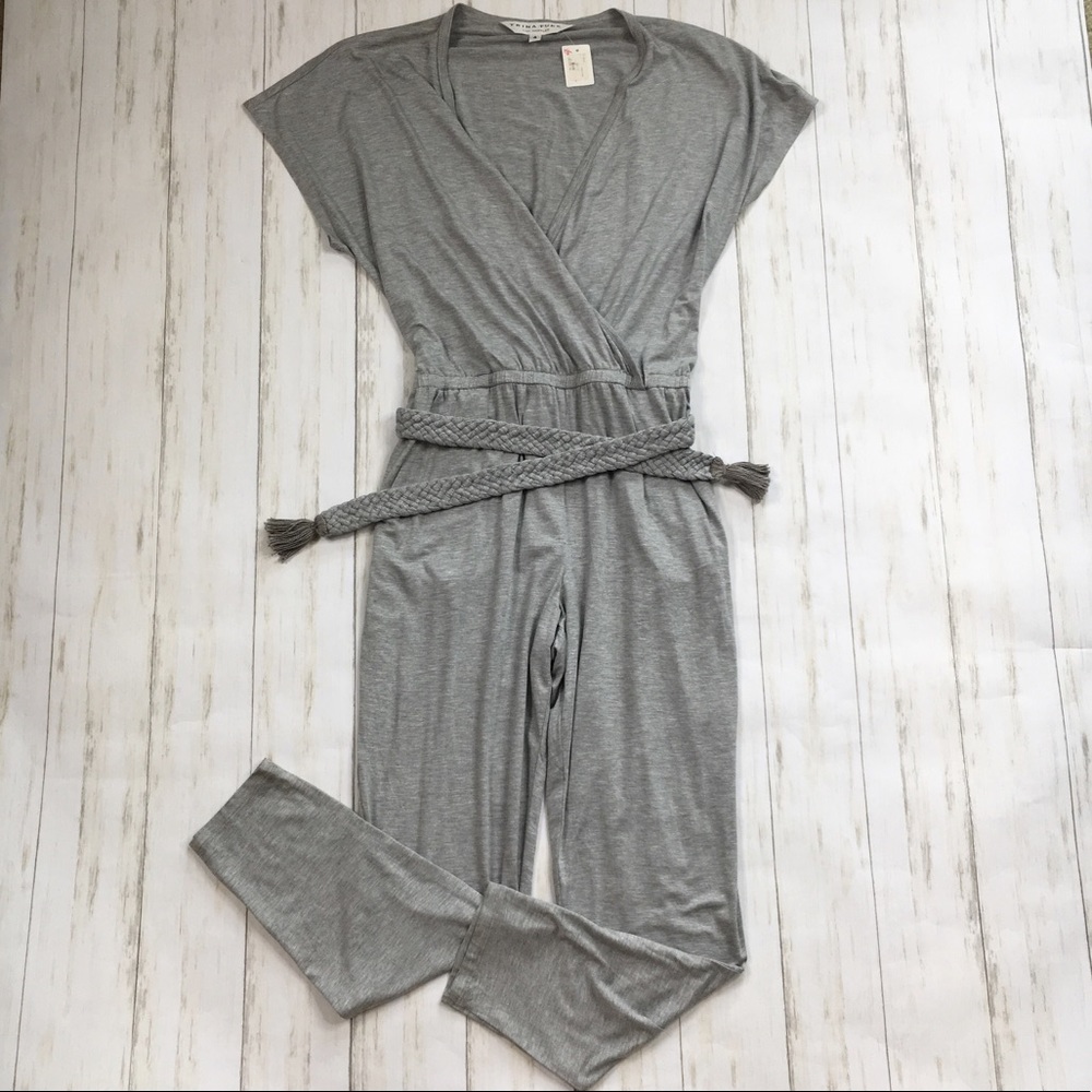 Trina Turk Gray Stretch Wrap Tapered Leg Jumpsuit